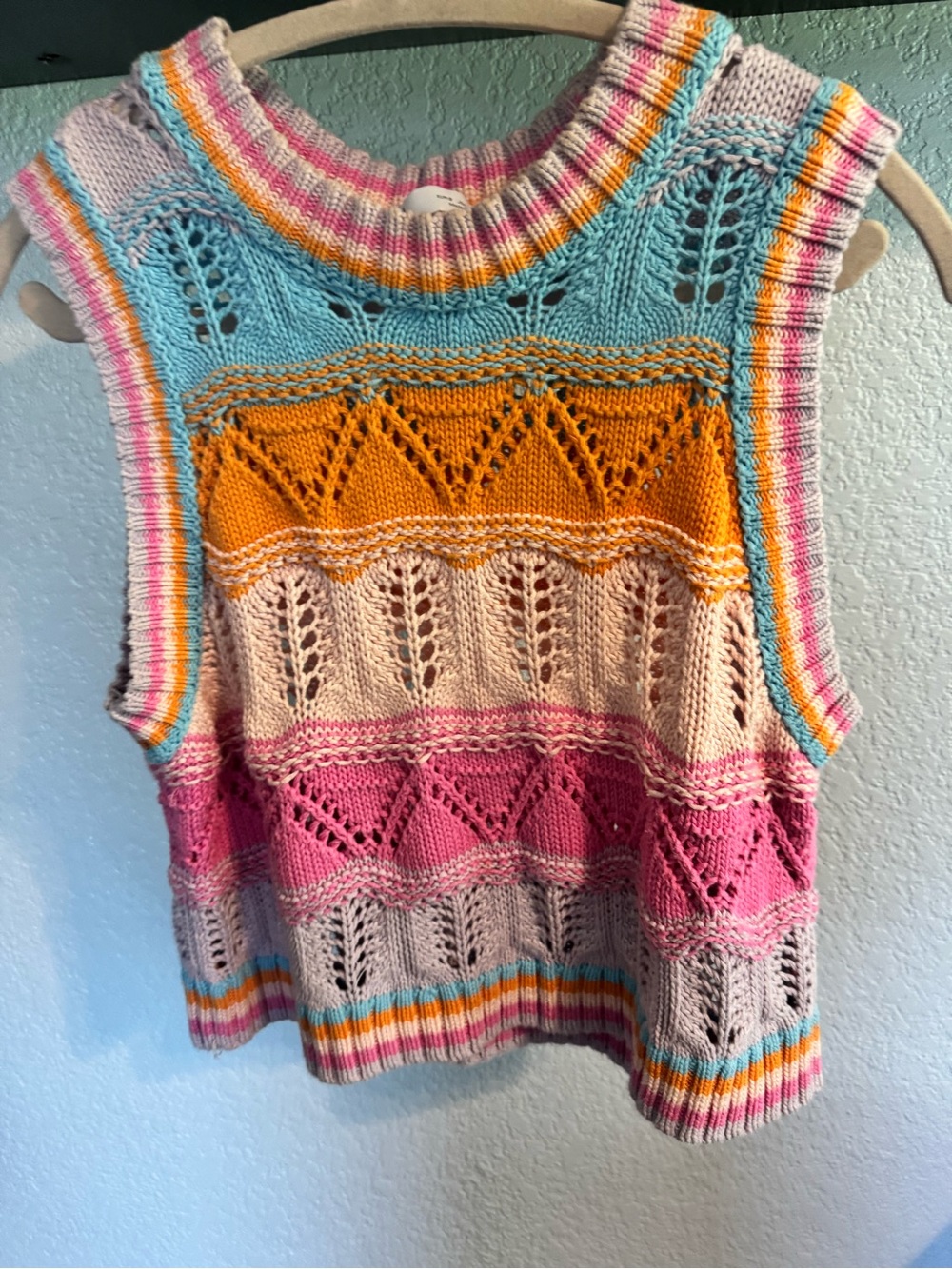 Zara Multicolor Knit Sweater Womens’s Small Colorblock Pointelle Boho